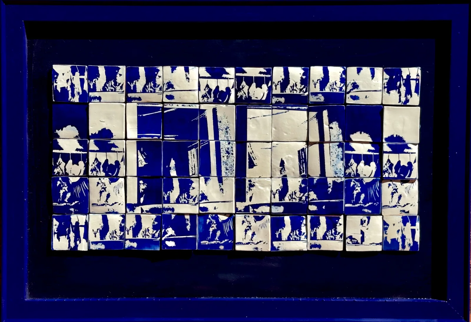 Hand-built cobalt ceramic tile image in a white frame.
